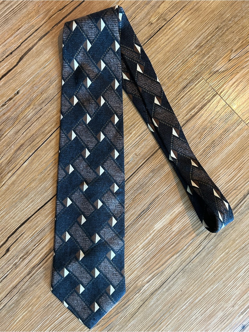 Contissima Men's Woven Silk Geometric Tie Black Brown White
